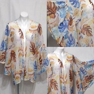 NWT Paris Hues Sheer Tropical Kimono Bell Sleeve Open Front Cover Up Medium $79